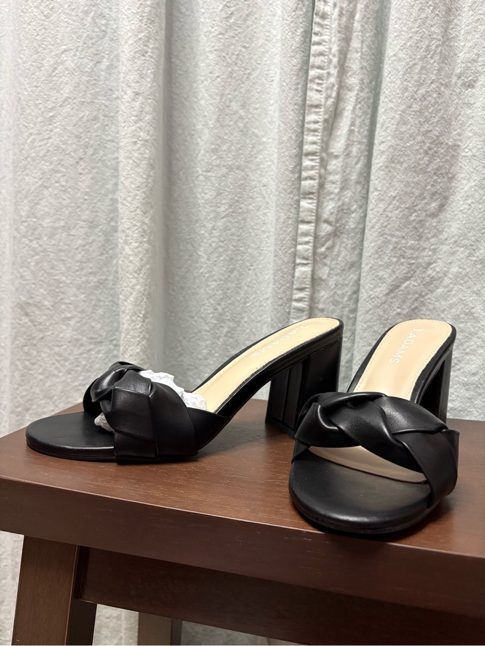Women's Black Braided Block Heel Slide Sandals